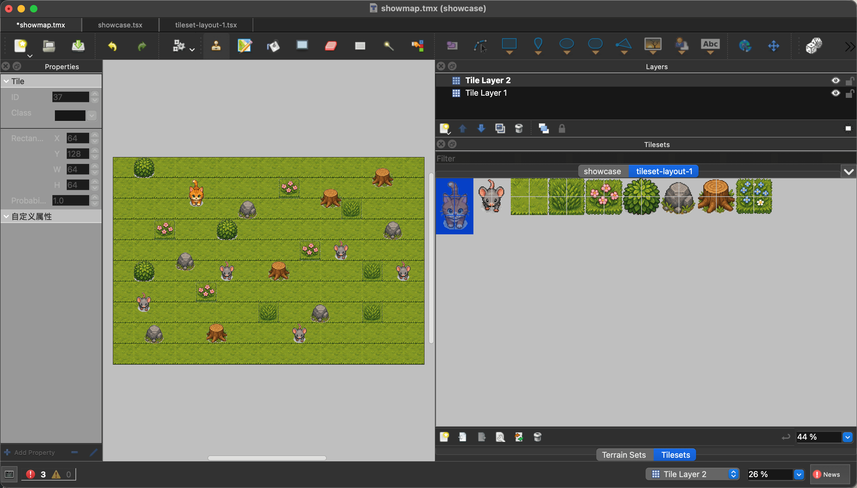 导出后的 SpriteSheet 在 Tiled 中的效果