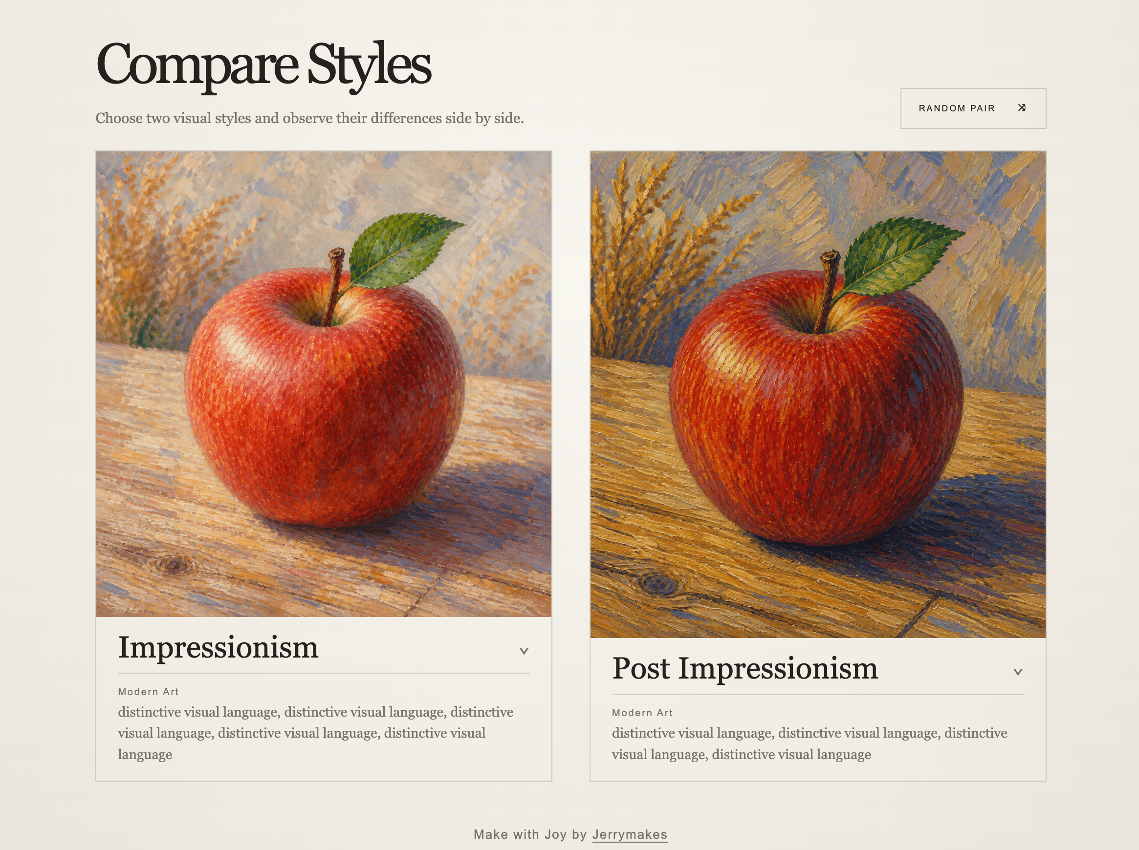 Comparing two visual styles side by side